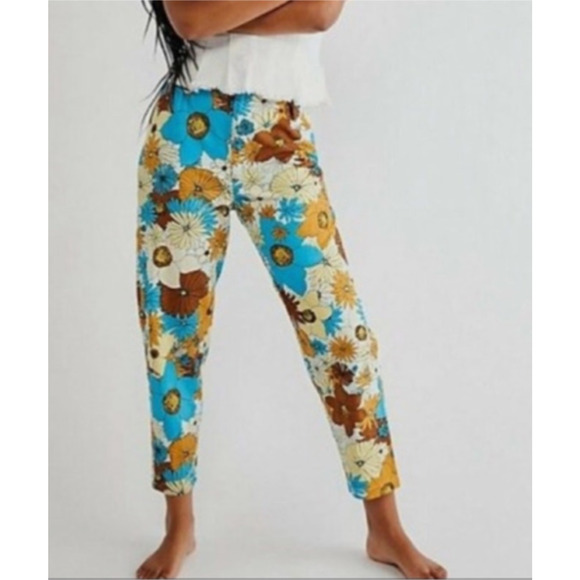 Free People Pants - NEW Free People Pants Tessa Tapered Retro 10 High Waist Floral 70s Boho Cttn C10
